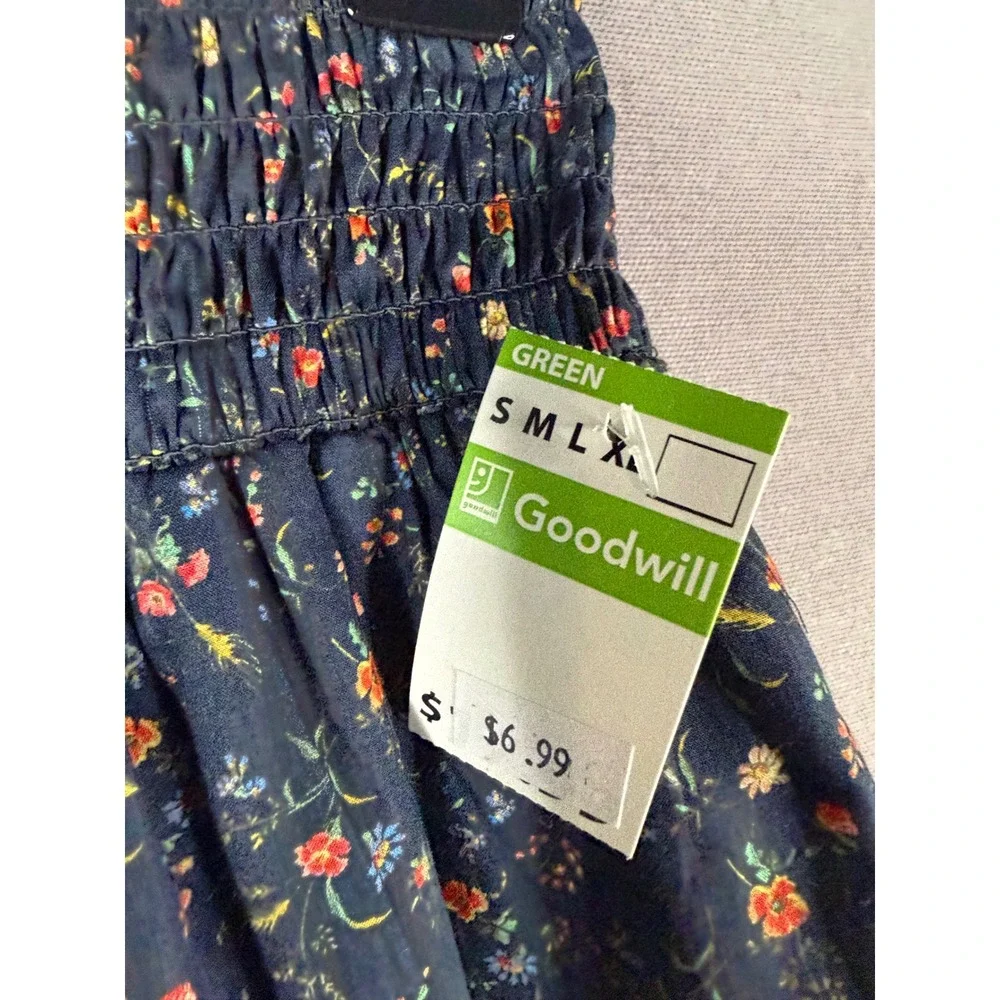Garnet Hill Edith Organic-Cotton Skirt Womens XS Navy Floral Liberty Cottagecore